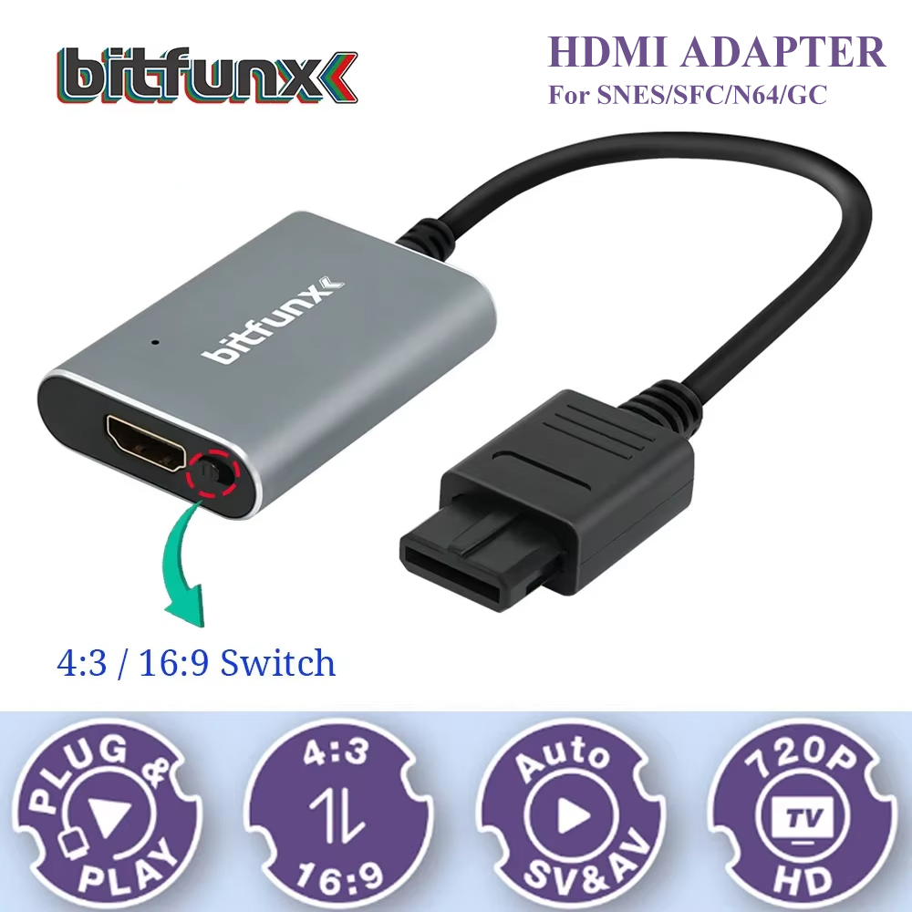 Retro Gaming Hub - Bitfunx 720P Svideo/AV to HDMI アダプター