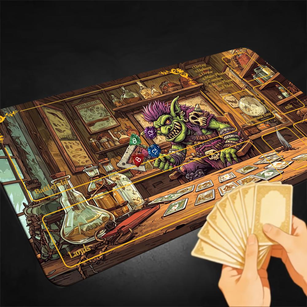 Retro Gaming Zone - レトロコテージゴブリンカードプレイマット マジックゾーン付き ゲームマット テーブルトップラグ TCGカードバトル コマンダーデュエル