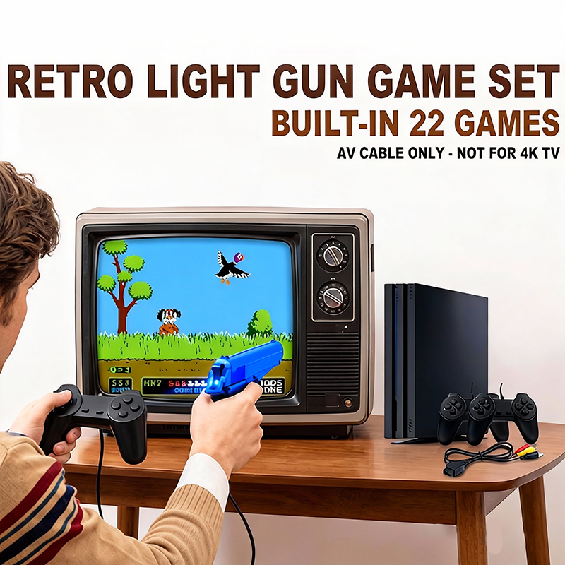 Retro Gaming Console Gun - PS4風ゲーム機セット、22種類のクラシックゲーム内蔵、ブラックライトガンコントローラー付き、レトロゲームに最適