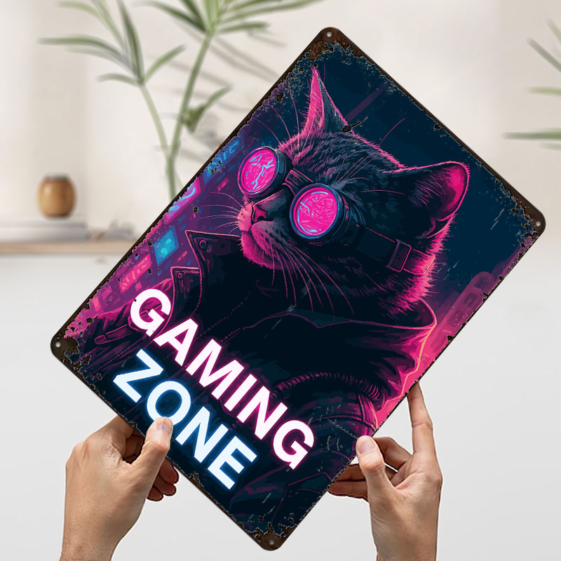 サイバーパンク猫ゲーミングゾーンブリキプラークポスターカスタ - Retro Gaming Zone のレビューと価格