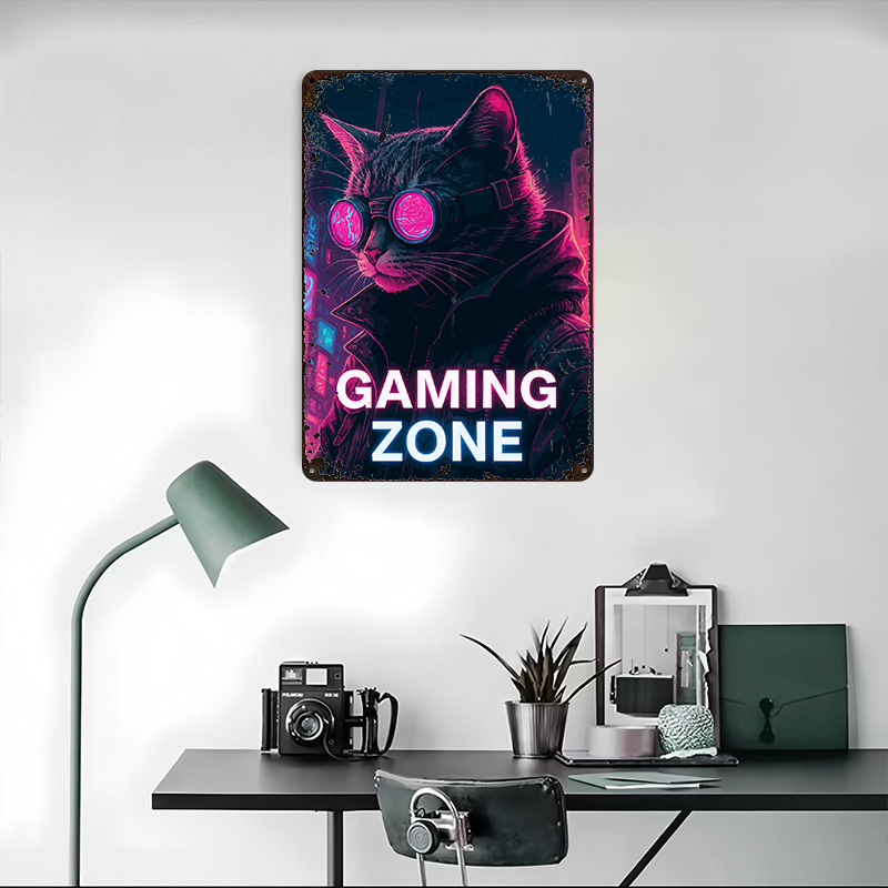 サイバーパンク猫ゲーミングゾーンブリキプラークポスターカスタ - Retro Gaming Zone のレビューと価格